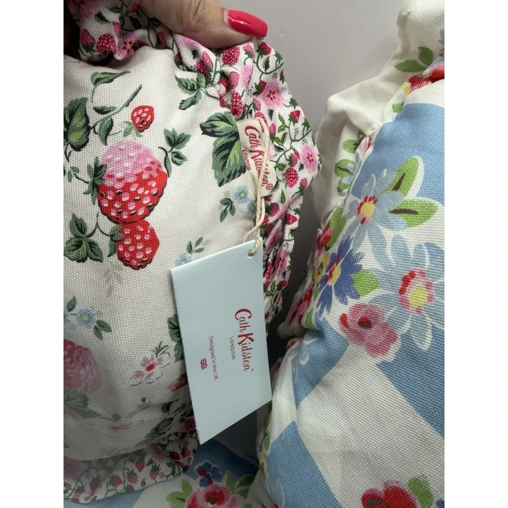 Cath Kidston Of London Pillow Set of 3- Floral Blue Check Rose & Strawberry